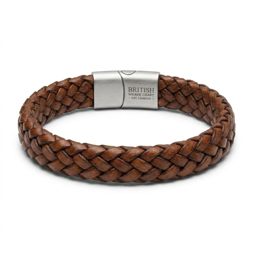 Premium Woven Leather Bracelet – Antique Brown