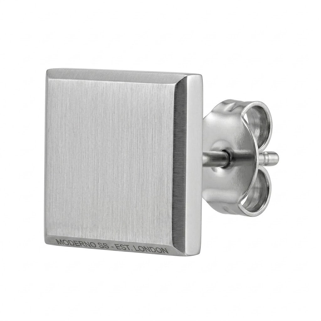 Premium Brushed Stainless Steel Square Bar Stud Earring