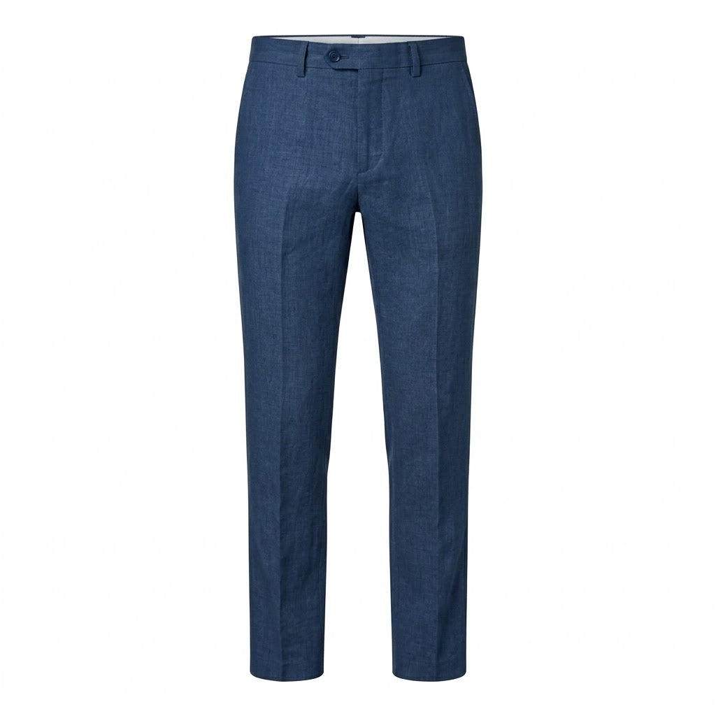 Premium Pure Linen Tailored Trousers – Marine Blue