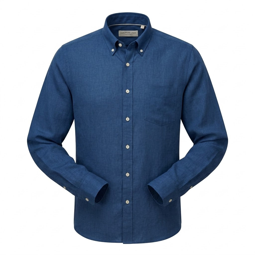 Premium Pure Linen Long-Sleeve Shirt – Marine Blue
